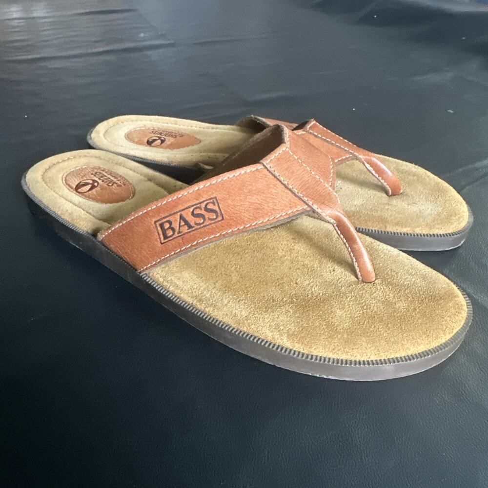 GH Bass & Co Sunjuns Womens 10 M Brown Leather Thongs Flip Flops Sandals - 800